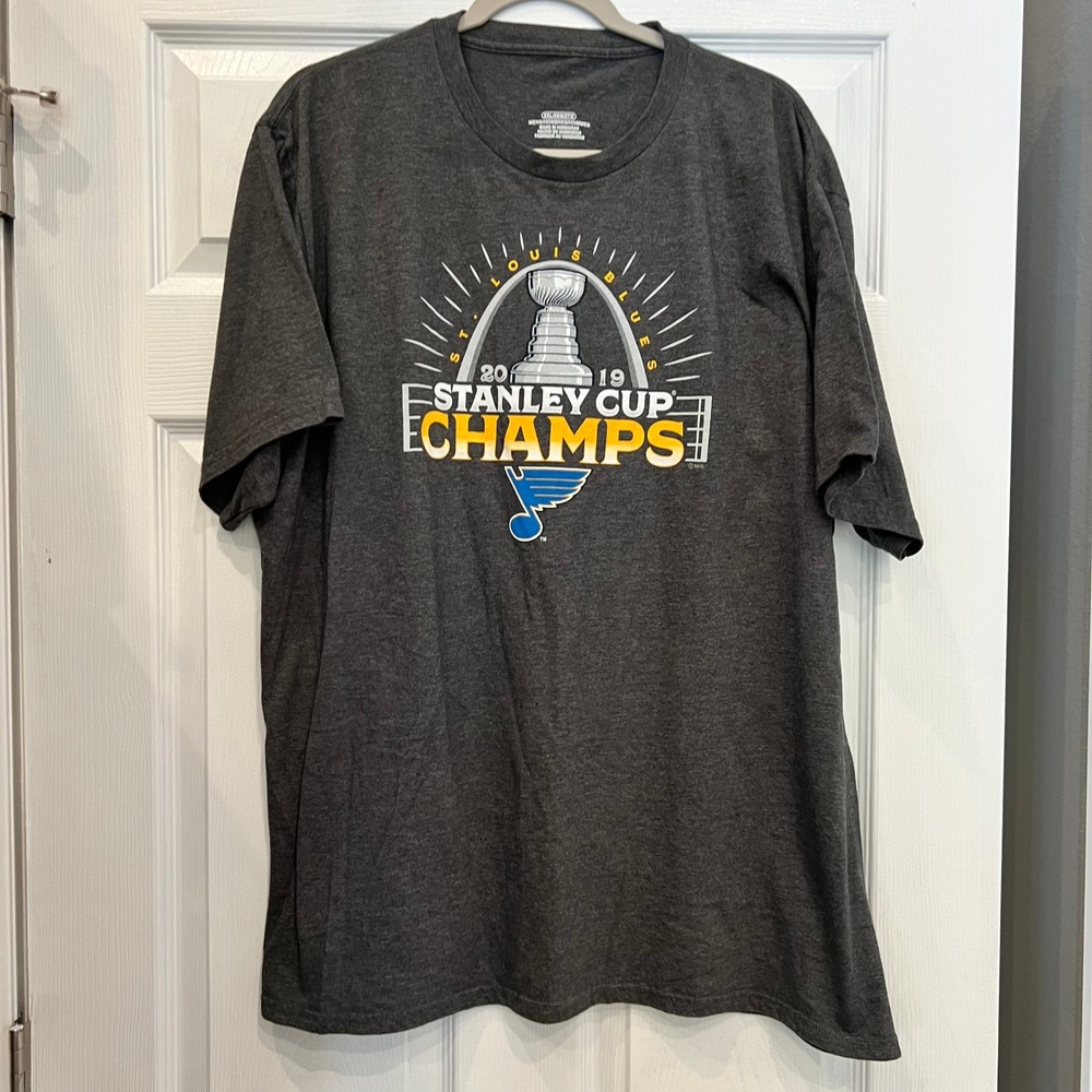 NHL St Louis Blues T-Shirt Cotton Blend Heathered 2019 Stanley Cup Champs XXL